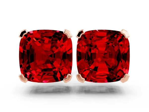 Cushion Cut Ruby Stud Earrings Rose gold