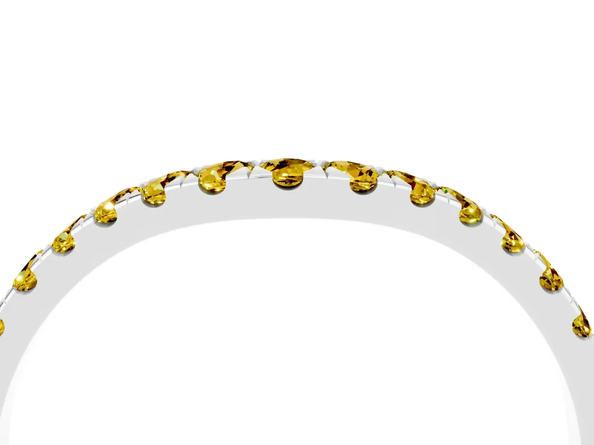 Curved Pavé Round Yellow Sapphire Wedding Band with Shared Prong Setting Platinum
