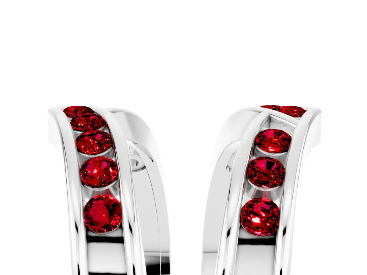 Round Ruby Channel-Set Chevron Band Silver