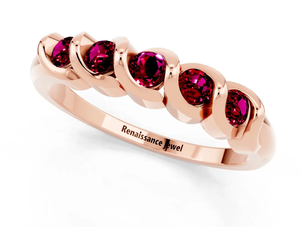 Round Garnet Eternity Band with Twist Prong Setting Rose gold