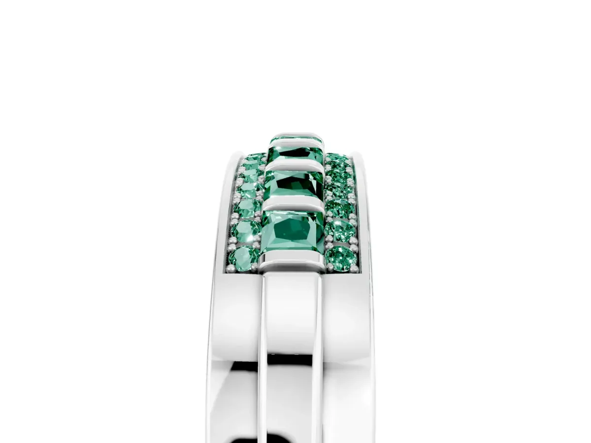 Bar-Set Princess Cut Green Sapphire Pavé Band Platinum