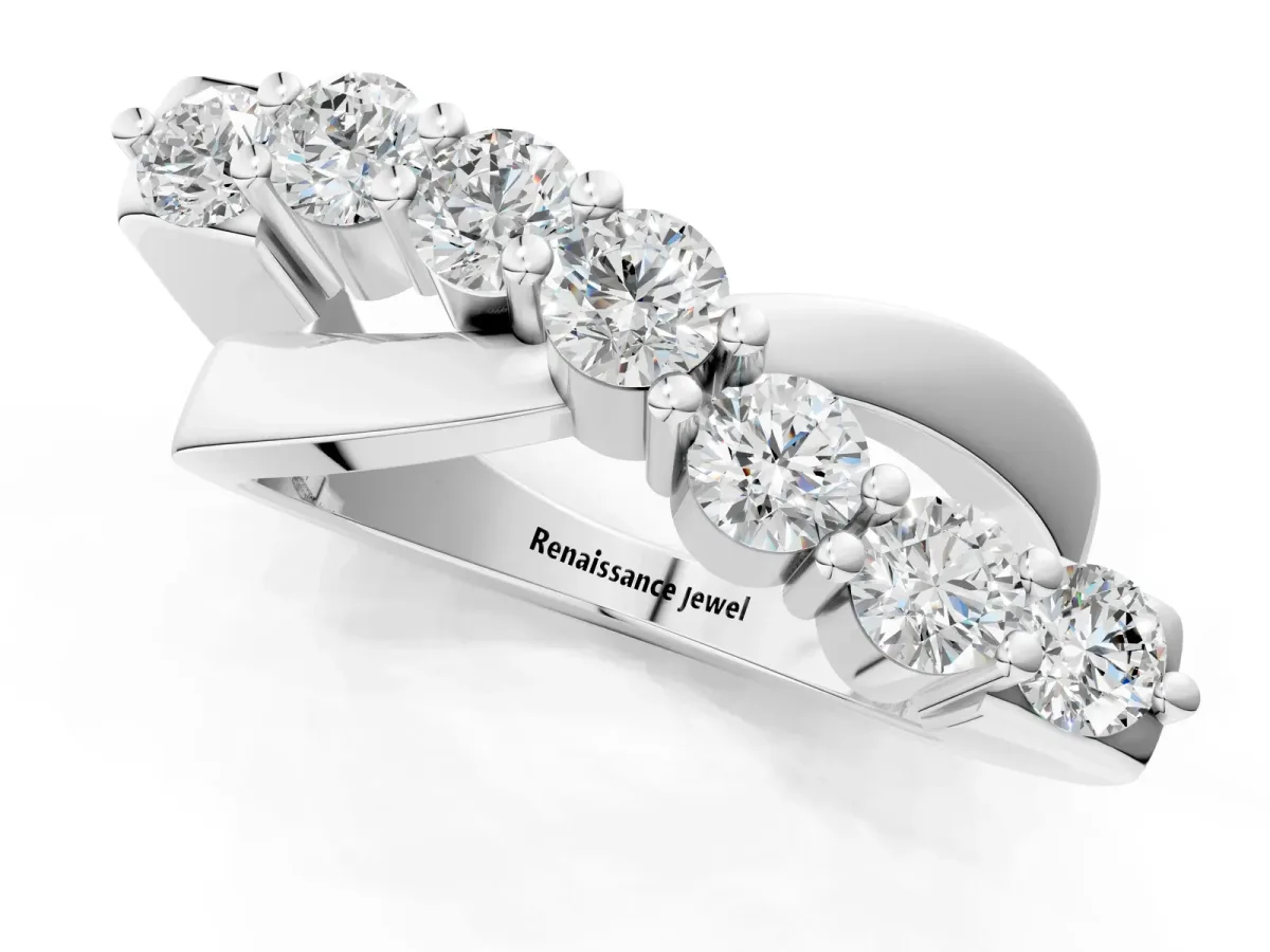 Round Diamond Prong-Set Crossover Band Silver