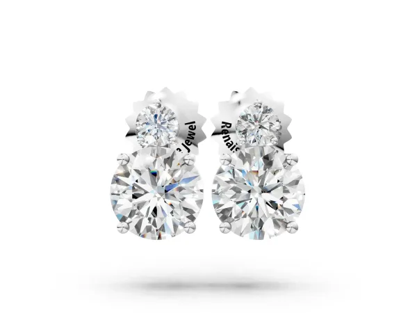 Round Diamond Basket-Set Stud Earrings with Diamond Accent Platinum