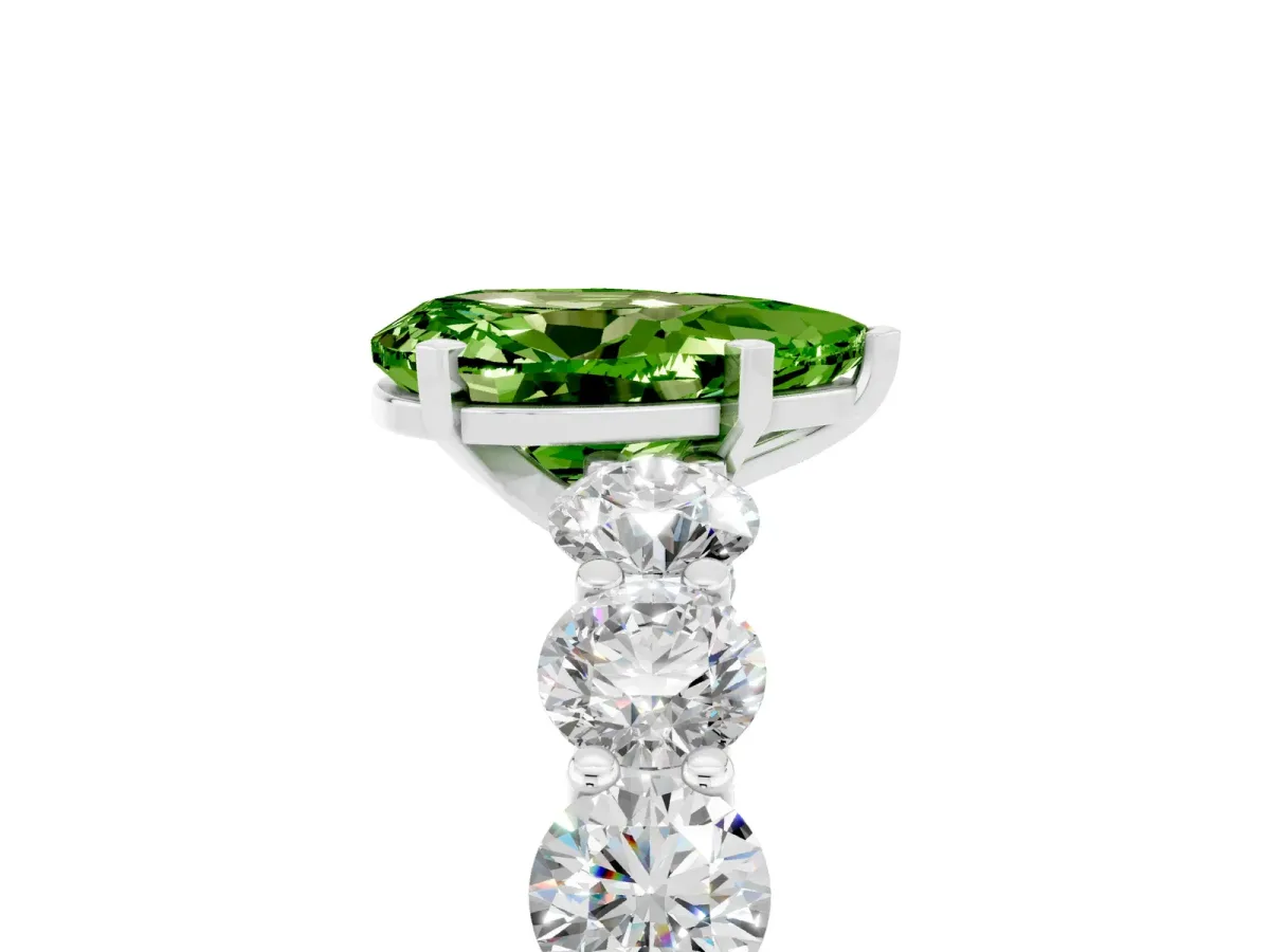Pear Cut Peridot Prong Setting with Side Stones on a Pave Band White gold