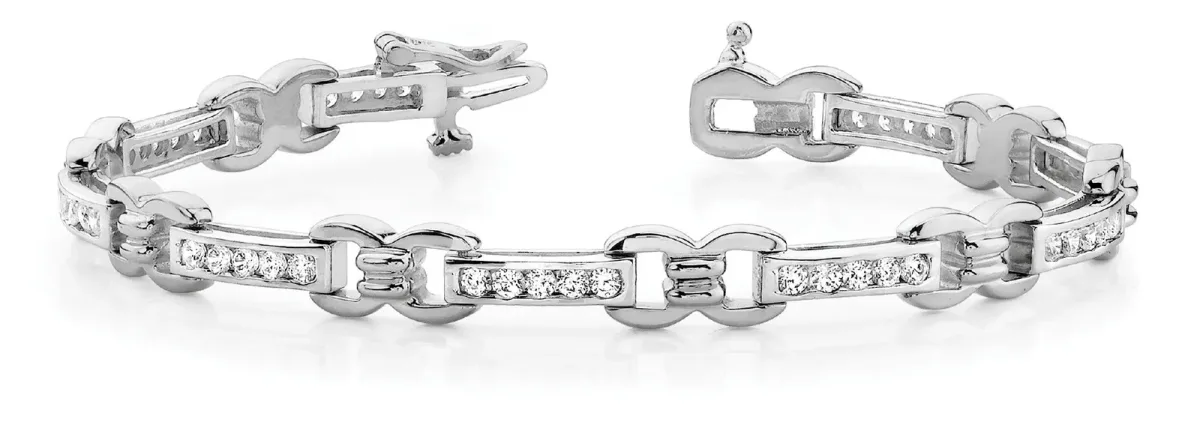 Channel Set Round Diamond Link Bracelet with Box Clasp White gold