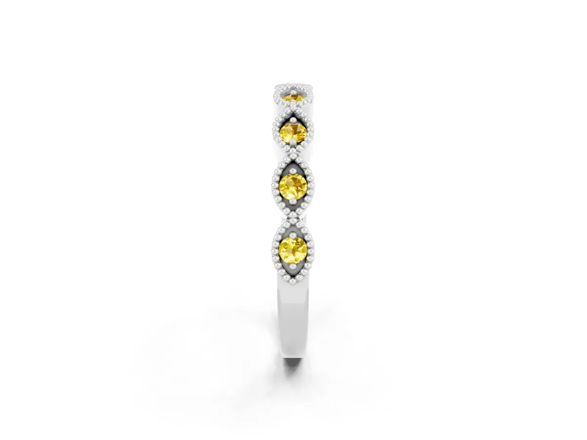 Milgrain Marquise Yellow Sapphire Half Eternity Band with Bezel Setting Platinum