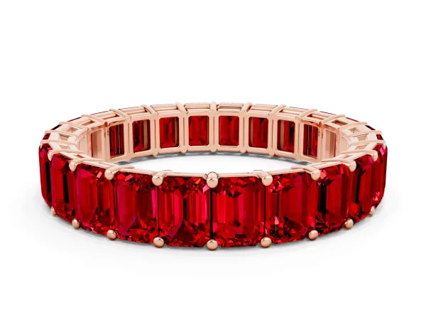 Emerald Cut Ruby Eternity Band with Shared Prong Setting Rose gold