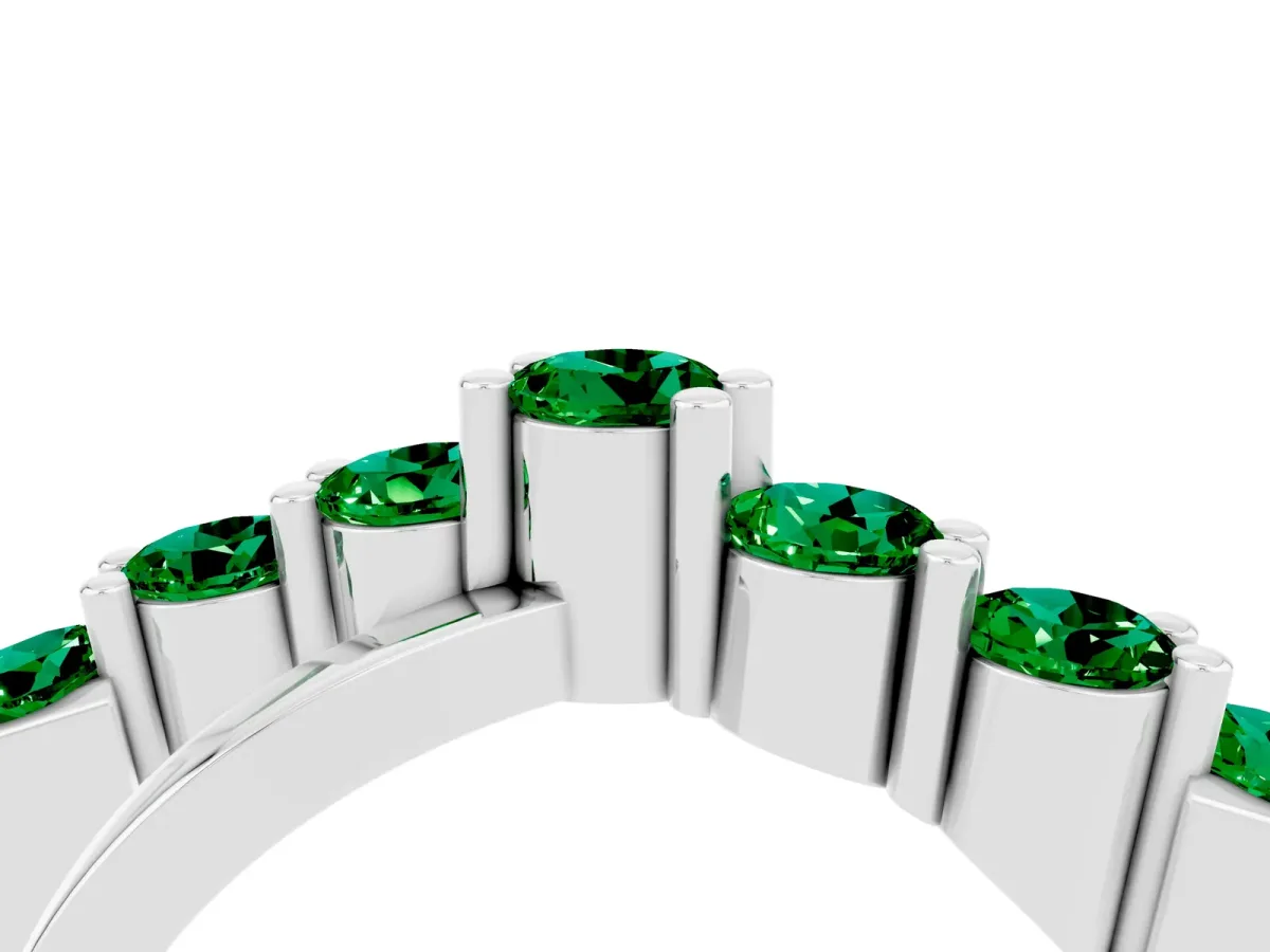 Round Emerald Prong-Set Crossover Band Silver