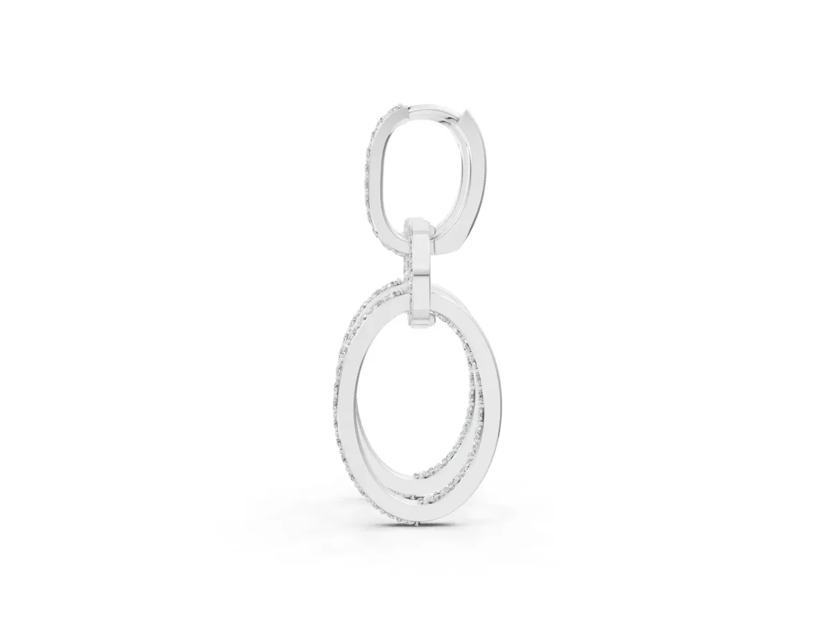 Round Cut Diamond Twisted Link Drop Earrings White gold