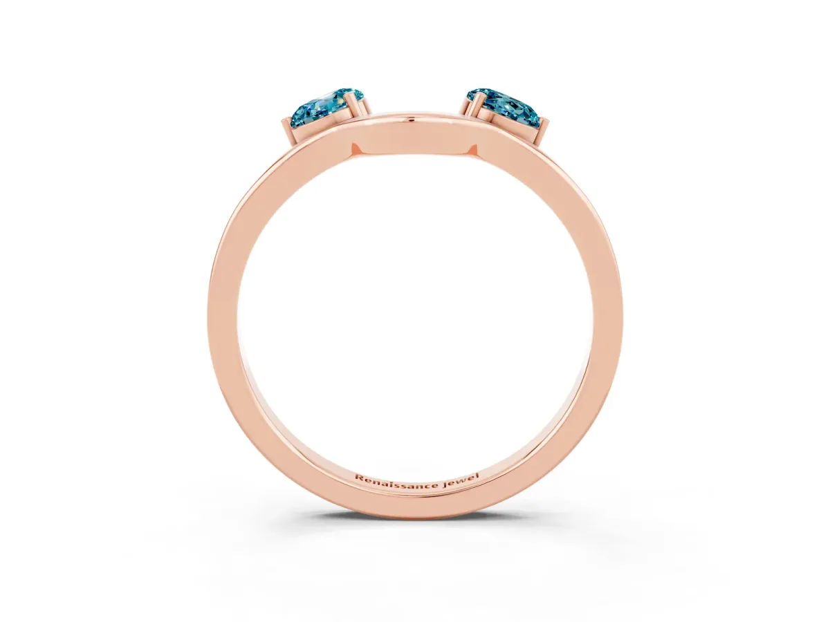 Dual Round Blue Topaz Open Band Ring with Prong Setting Rose gold