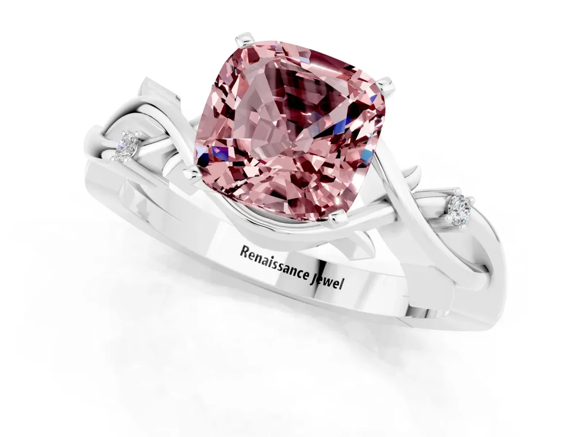 Cushion Cut Morganite Solitaire Ring with Twisted Band and Prong Setting Silver