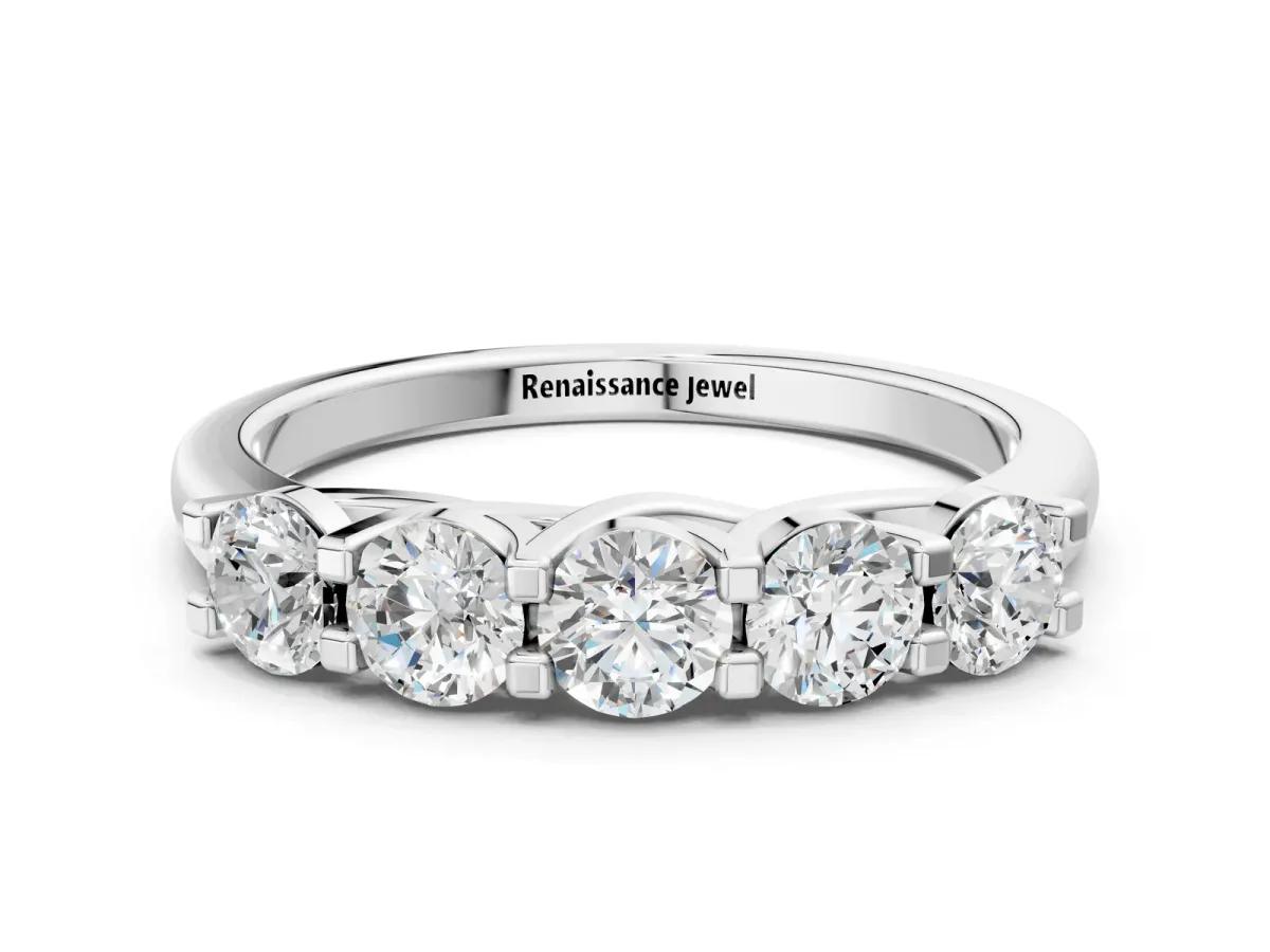 Round Cut Diamond Half Eternity Band with Prong Setting Silver