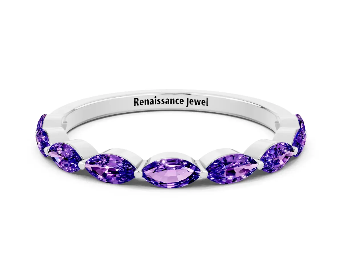 Marquise Tanzanite Half Eternity Band with Prong Setting White gold