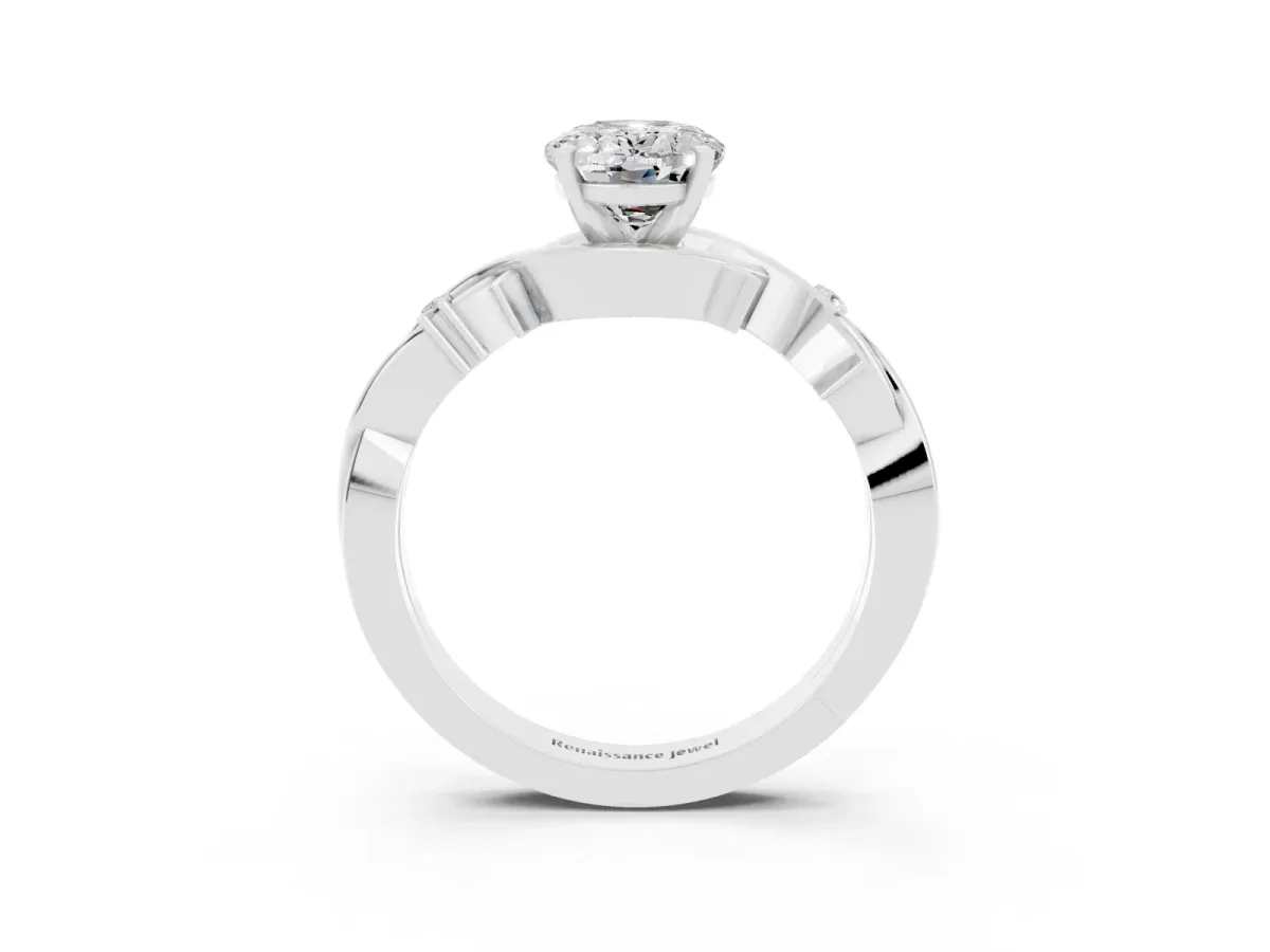 Oval Cut Moissanite Solitaire Ring with Twisted Band and Prong Setting Silver