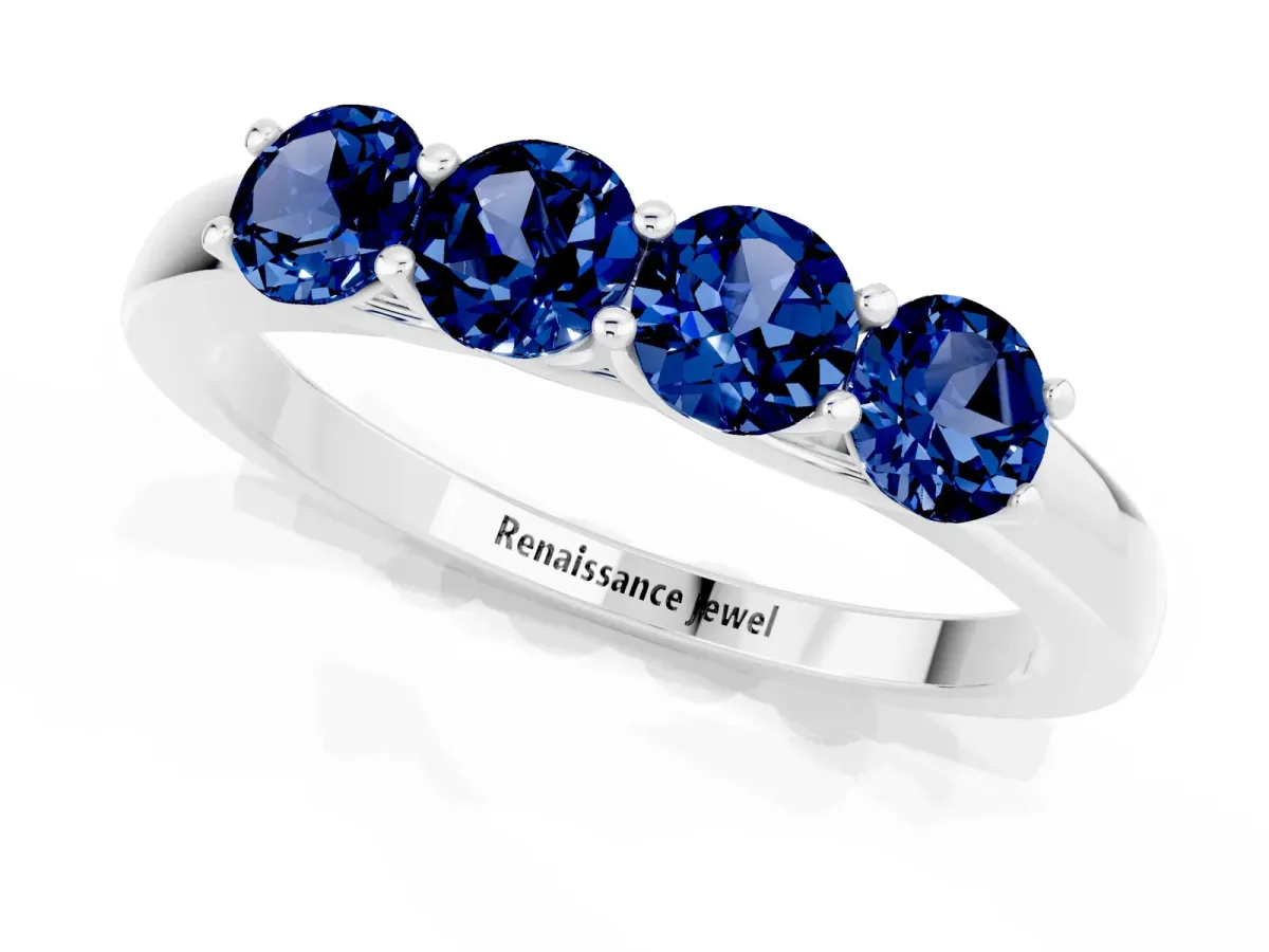 Four-Stone Round Blue Sapphire Prong-Set Band White gold