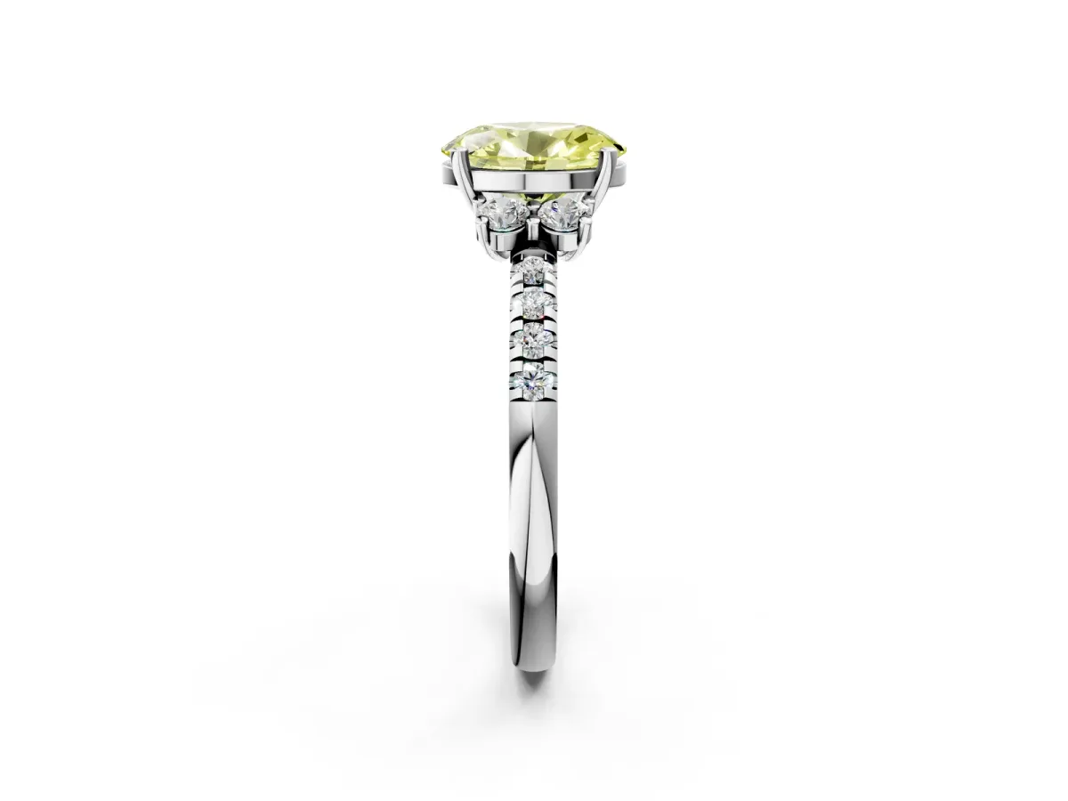 Fancy Yellow Oval Cut Diamond Three-Stone Pave Band with Four-Prong Setting Silver