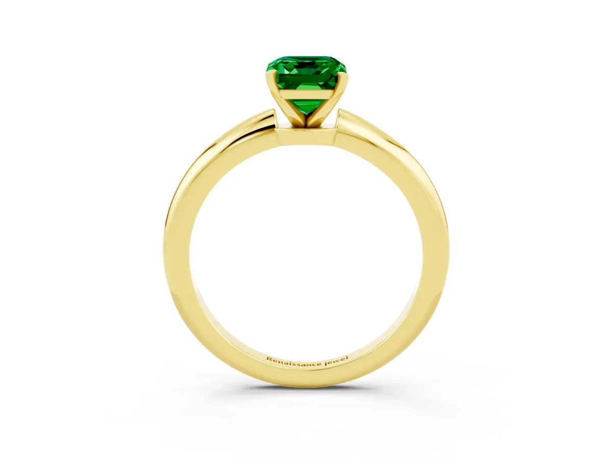 Emerald Cut Emerald Solitaire Ring with Six-Prong Setting and Classic Band Yellow gold