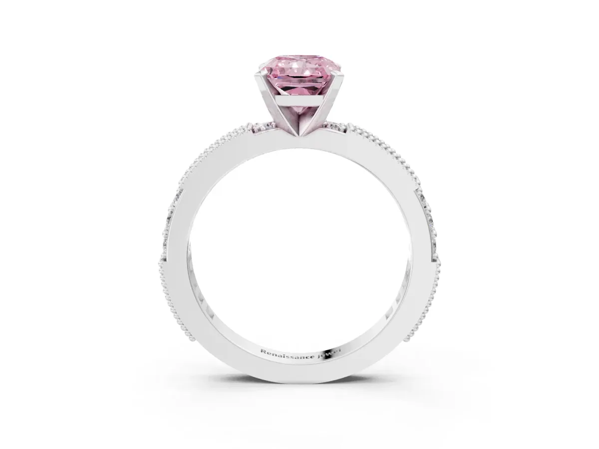 Fancy Pink Radiant Cut Solitaire with Pavé Band and Four-Prong Setting Silver