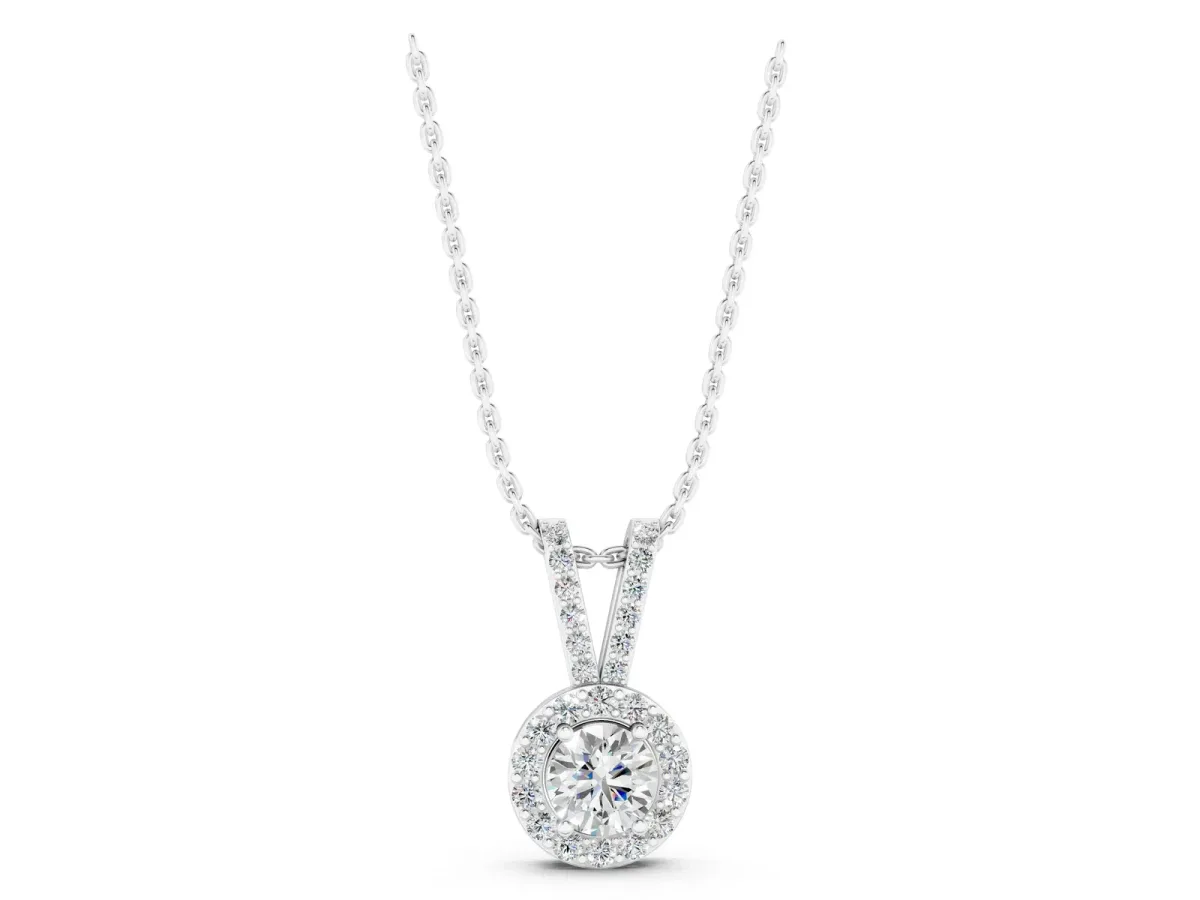 Round Halo Pendant with Prong Setting Silver