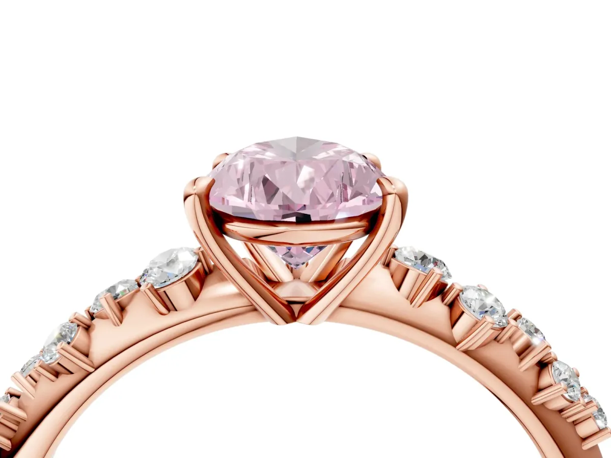 Fancy Pink Pear Cut Diamond Cluster Side Stone Solitaire Ring with Prong Setting Rose gold