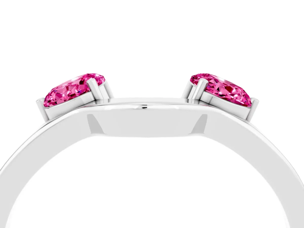 Dual Round Pink Sapphire Open Band Ring with Prong Setting Silver