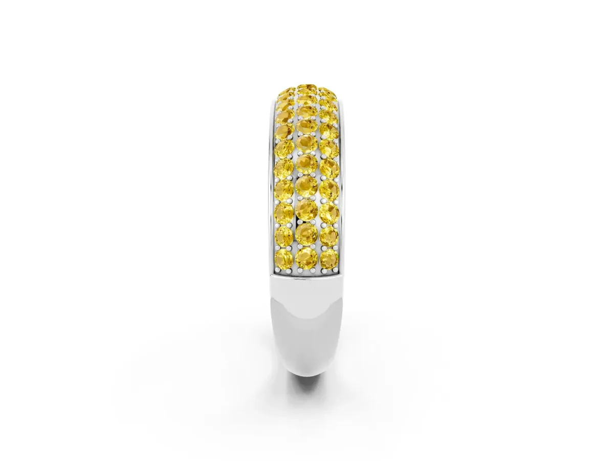 Three-Row Round Yellow Sapphire Eternity Band with Shared Prong Setting Silver