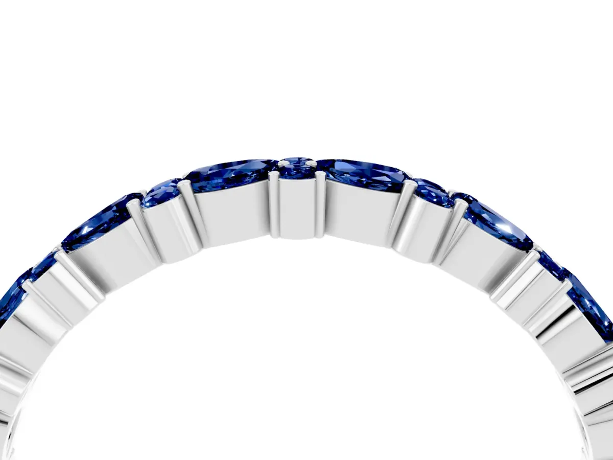 Pear and Round Blue Sapphire Wedding Band Platinum