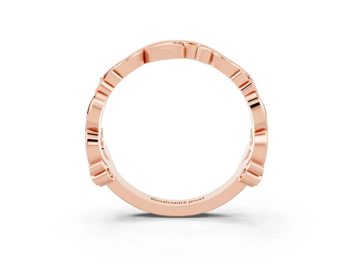 Round Citrine Leaf Eternity Band with Bezel Setting Rose gold