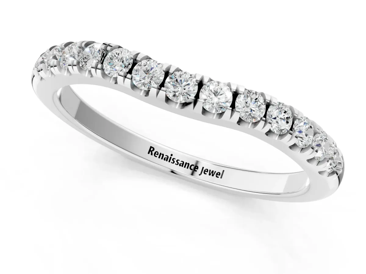 Round Diamond Pavé Curved Eternity Band with Shared Prong Setting Platinum