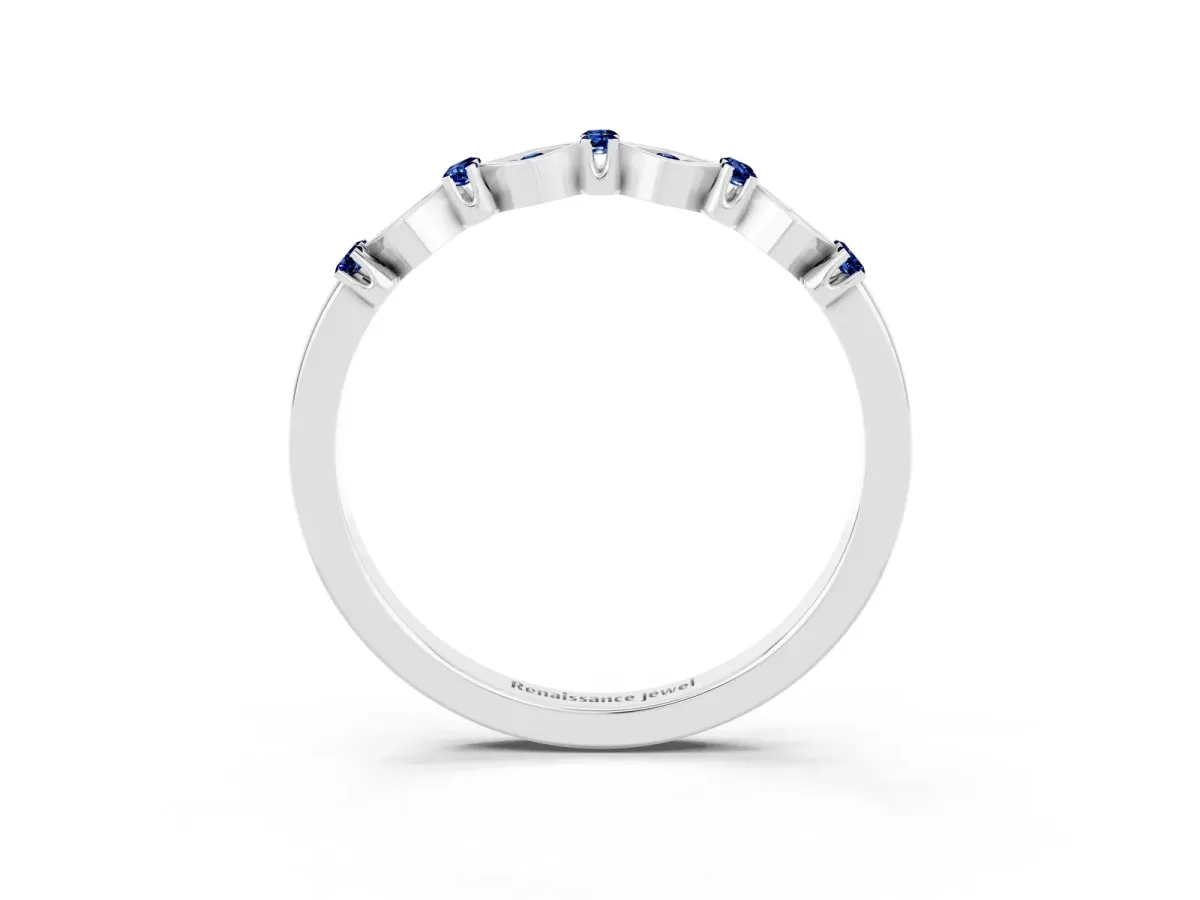 Pavé Cushion Blue Sapphire Cluster Eternity Band with Prong Setting Platinum