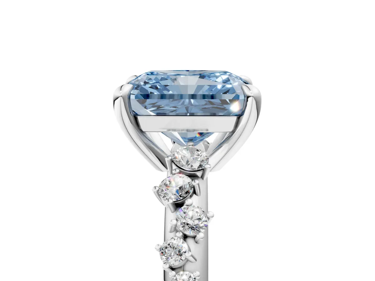 Fancy Blue Radiant Cut Cut Diamond Vine Band with Four-Prong Setting Platinum