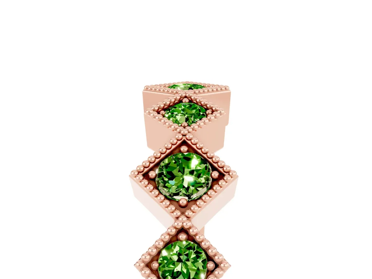 Milgrain Square Bezel Round Peridot Chevron Band Rose gold
