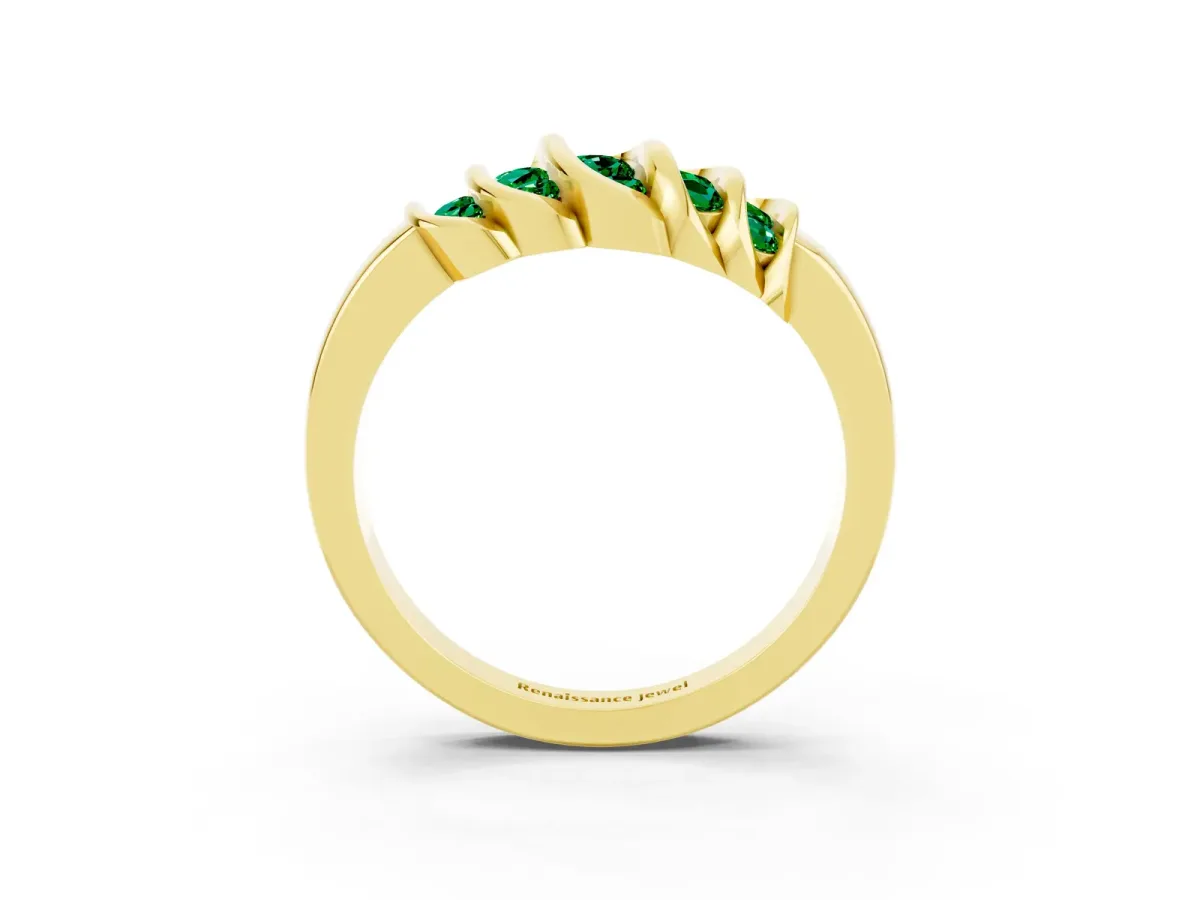 Round Emerald Multi-Row Crossover Band Yellow gold
