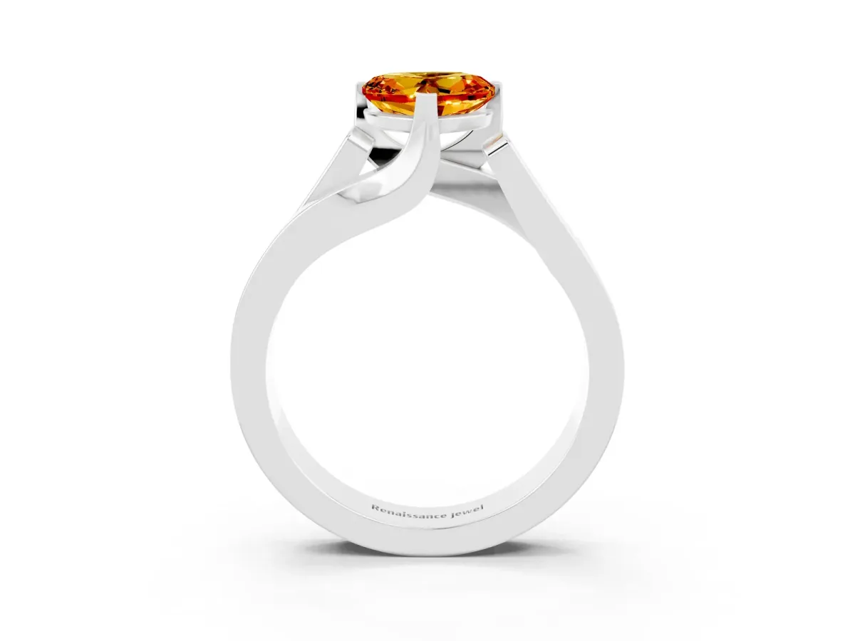 Modern Tension Set Heart Cut Citrine Solitaire Wide Band Ring Silver