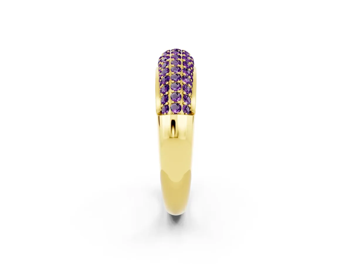 Three-Row Pavé Round Amethyst Dome Band Yellow gold