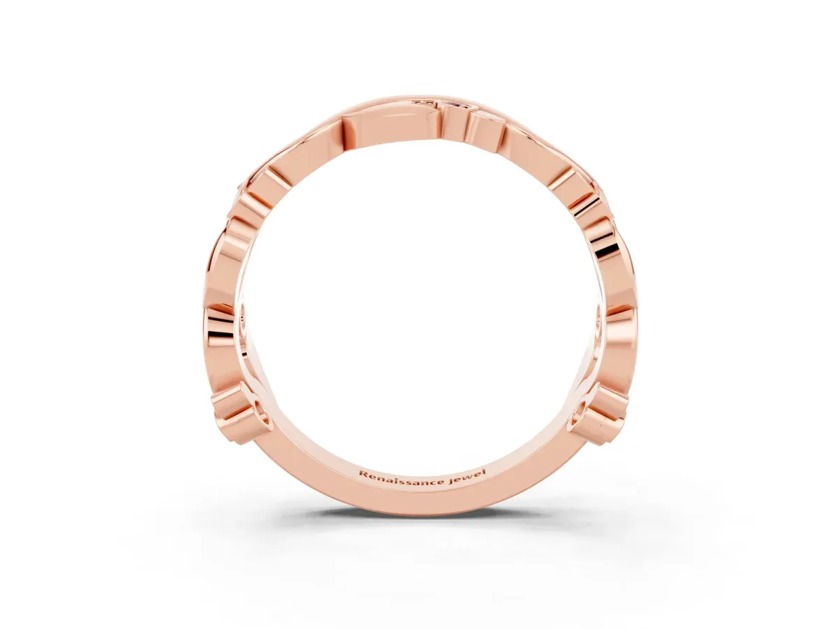 Round Morganite Leaf Eternity Band with Bezel Setting Rose gold