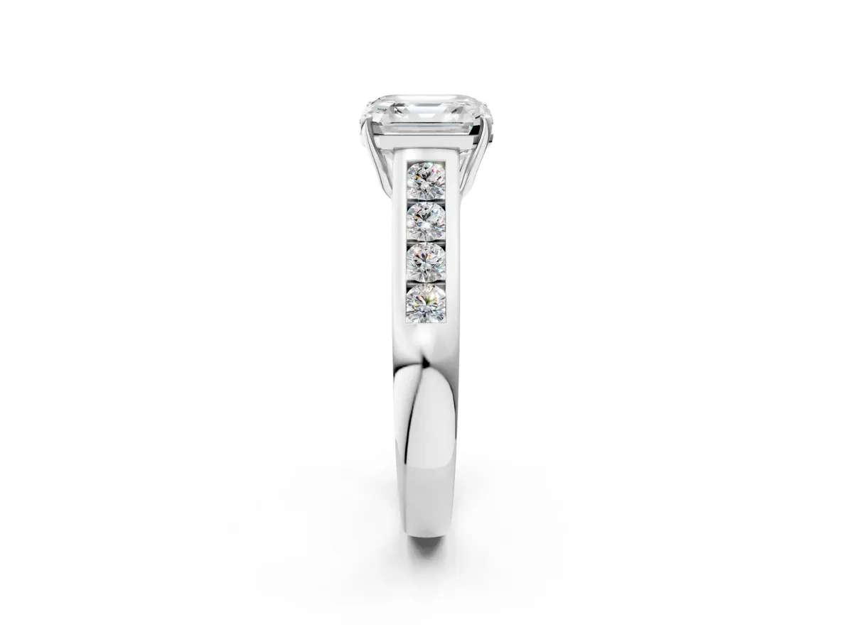 Asscher Cut Brilliant Channel-Set Solitaire Ring with Four-Prong Setting Platinum