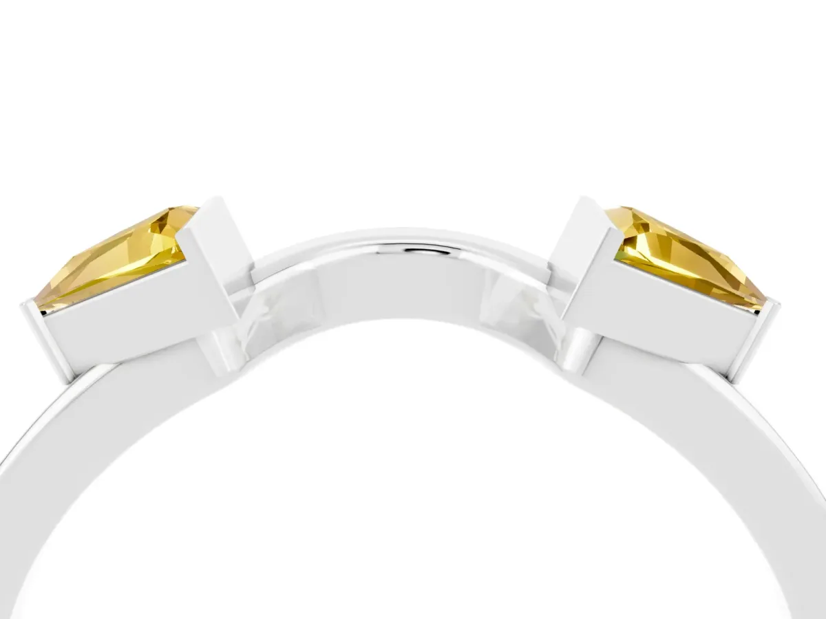 Trillion Yellow Sapphire Open Band Ring with Bezel Setting Silver