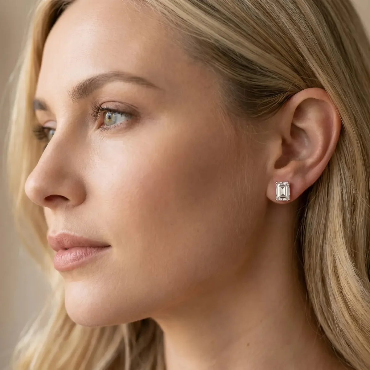 Emerald Cut Diamond Stud Earrings Rose gold