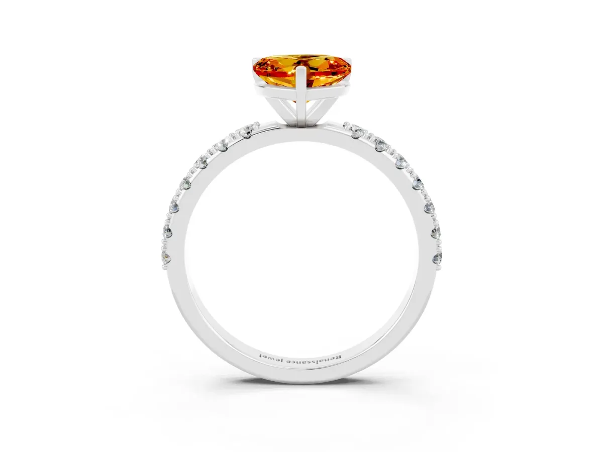 Heart Cut Citrine Solitaire Pavé Band with Four-Prong Setting Silver