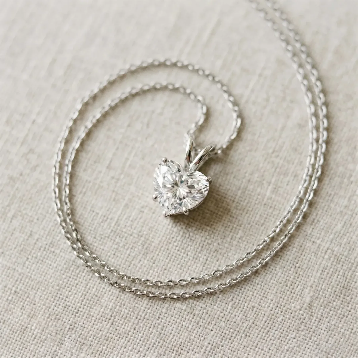 Heart-Shaped Diamond Solitaire Pendant with Four-Prong Setting Silver
