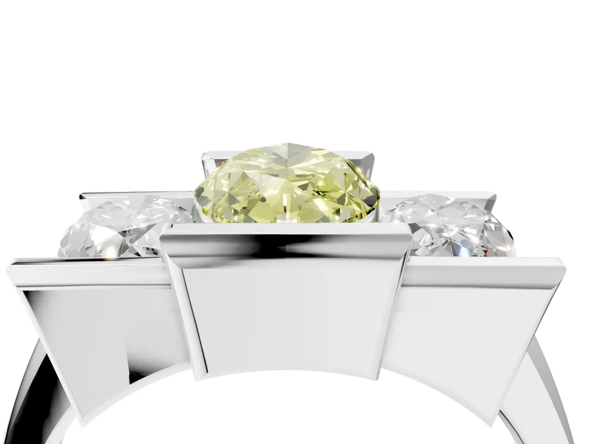 Fancy Yellow Three Stone Marquise Cut Cut Channel Set Diamond Ring Silver