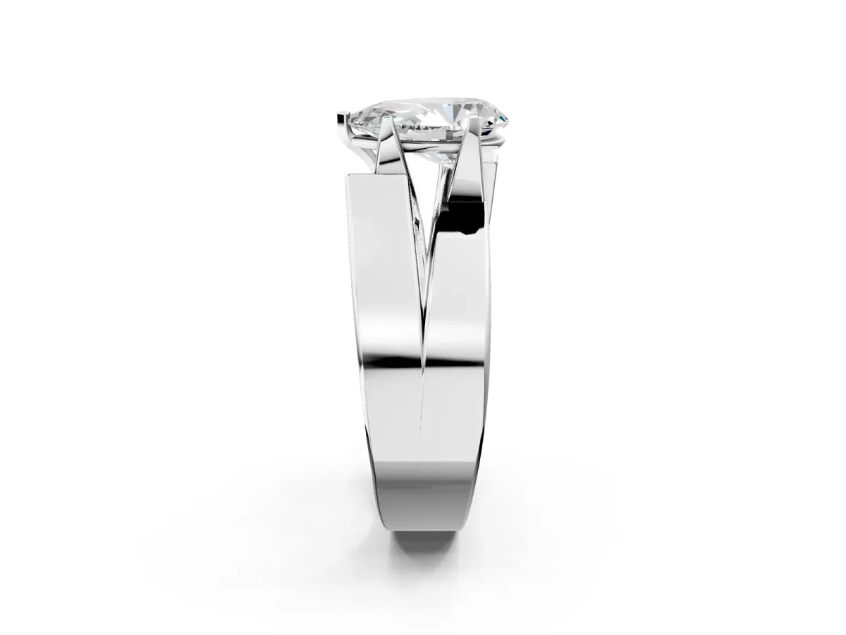 Modern Tension Set Pear Cut Diamond Solitaire Wide Band Ring Platinum