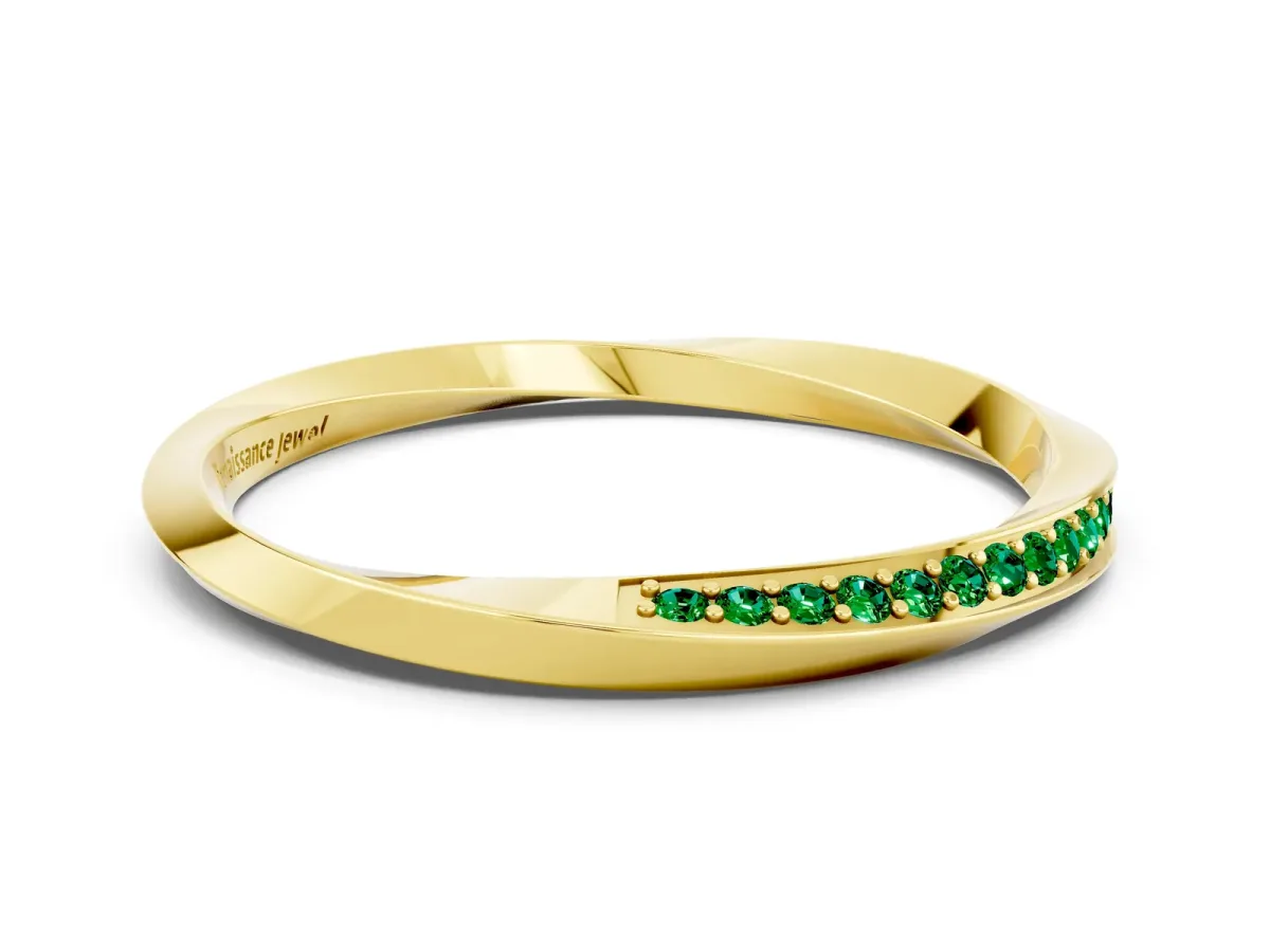 Pavé Round Emerald Twist Band Yellow gold