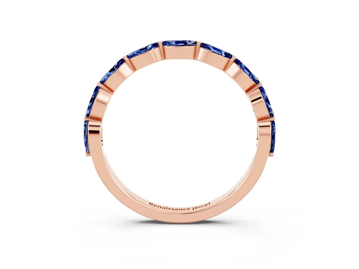 Marquise Blue Sapphire Half Eternity Band with Prong Setting Rose gold