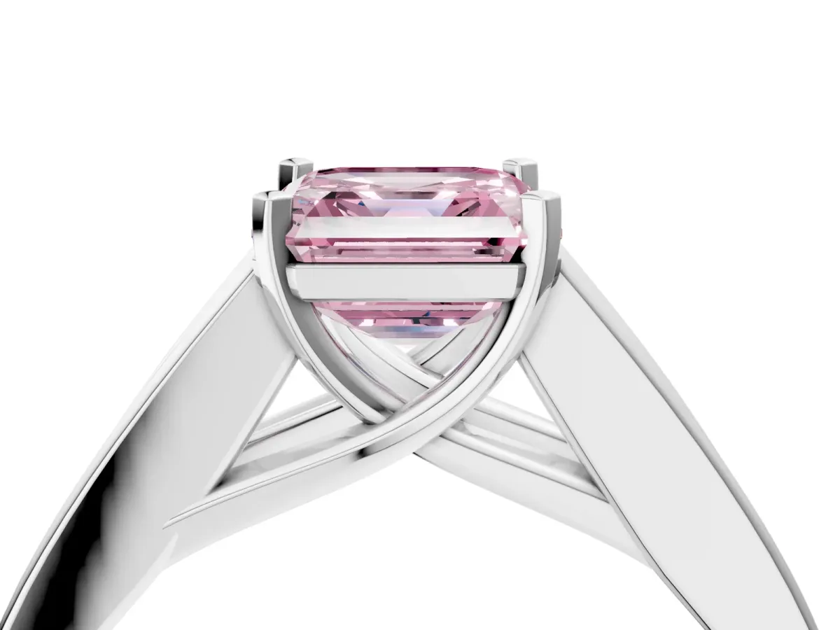 Fancy Pink Asscher Cut Cut Channel Set Solitaire Ring with Four-Prong Setting Platinum