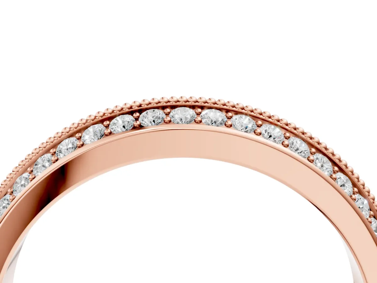Round Diamond Pave Eternity Band with Milgrain Edging Rose gold