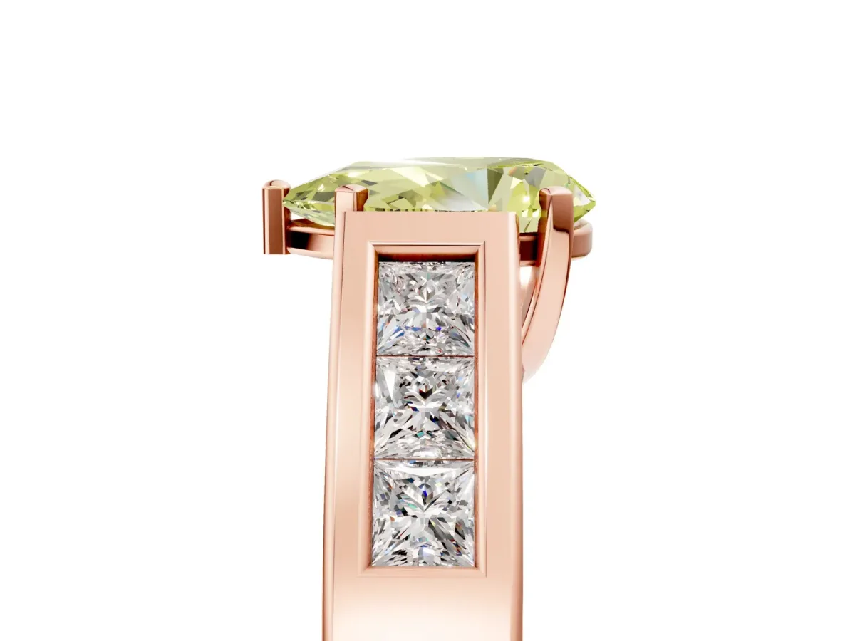 Fancy Yellow Pear Cut Cut Channel Set Solitaire Ring with Four-Prong Setting Rose gold