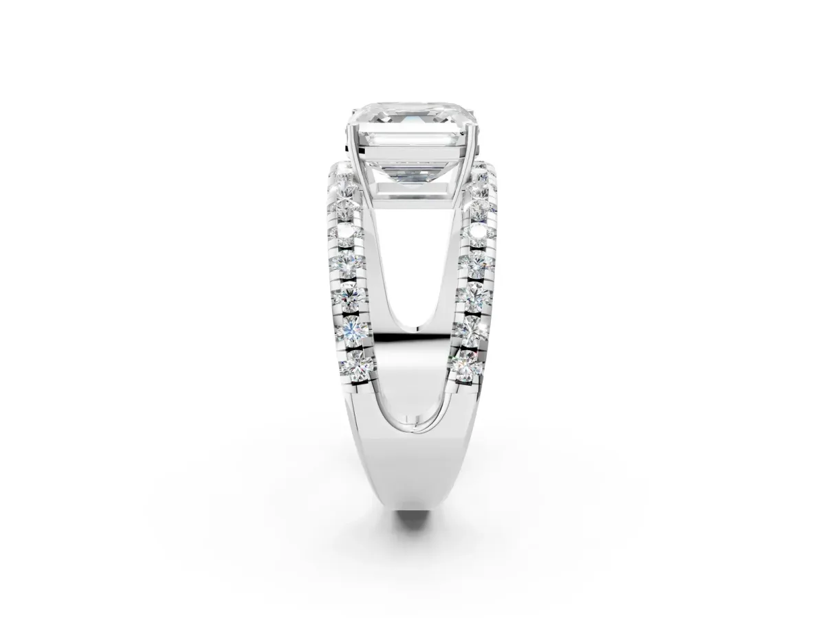 Asscher Cut Solitaire Split Shank Pave Diamond Ring Platinum