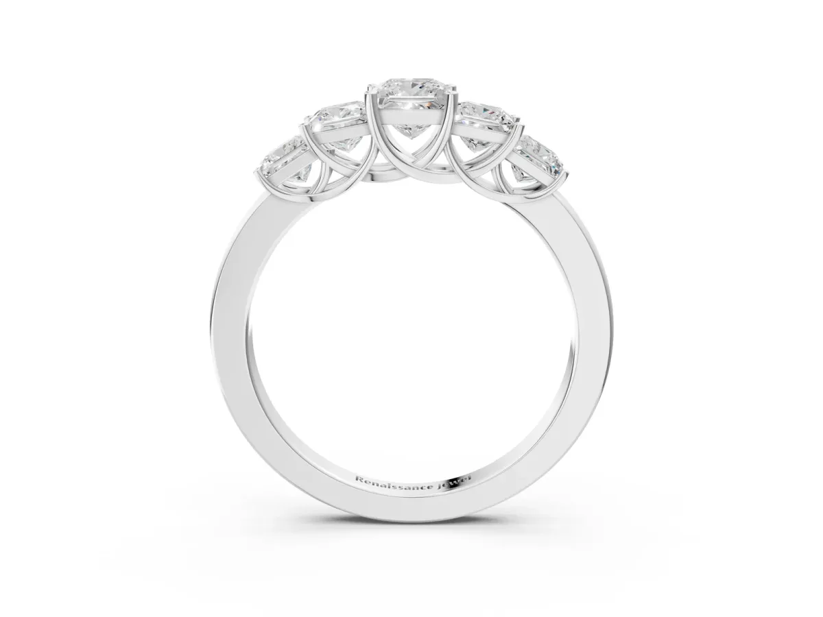 Princess Cut Five-Stone Diamond Ring with Classic Prong Setting White gold